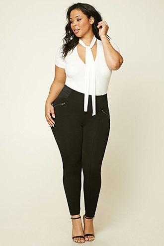 Forever21 Plus Women's  Black Plus Size Zipper Trim Pants