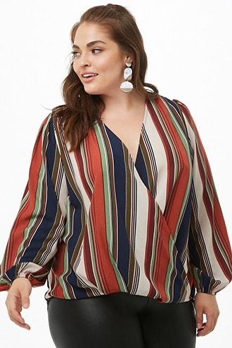 Forever21 Plus Size Striped Surplice High-low Top