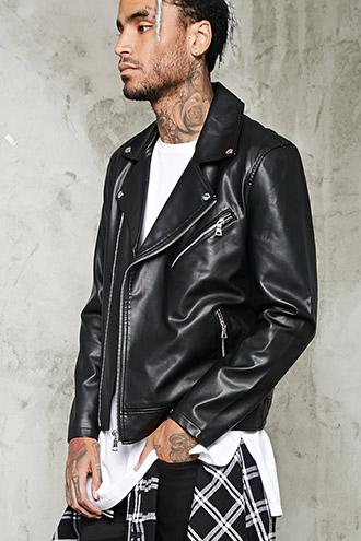 21 Men Men's Quilted-back Moto Jacket