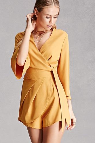 Forever21 Women's  Mustard Selfie Leslie Surplice Romper