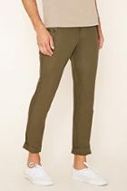 21 Men Men's  Olive Slim Fit Cotton Pants