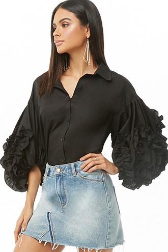 Forever21 Ruffle Balloon Sleeve Shirt