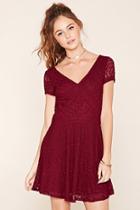 Forever21 Women's  Burgundy Crochet Lace A-line Dress