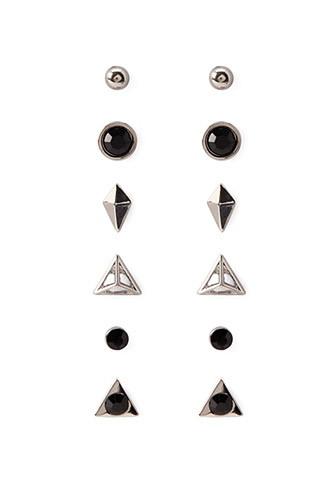 Forever21 Mixed Rhinestone Geo Stud Set (silver/black)