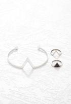 Forever21 V-cutout Wrist Cuff And Ring Set (b.silver)