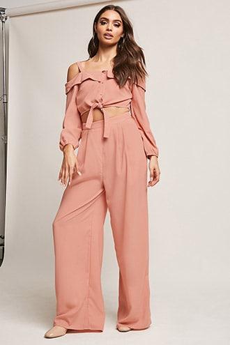 Forever21 Open-shoulder Crop Top & Pant Set