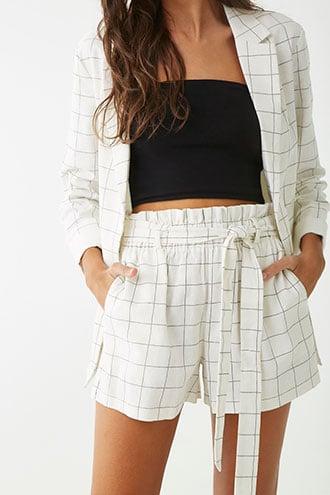 Forever21 Grid Print Paperbag Shorts