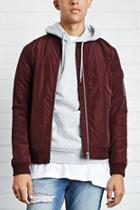 21 Men Men's  Burgundy Padded Bomber Jacket