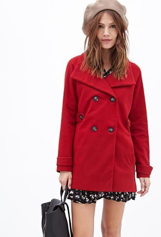 Forever21 Cowl Neck Pea Coat Red Small