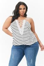 Forever21 Plus Size Striped Crisscross Embroidered Cami