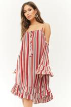 Forever21 Striped Open-shoulder Ruffle Dress