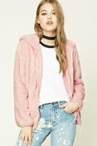 Forever21 Women's  Pink Fuzzy Hooded Jacket