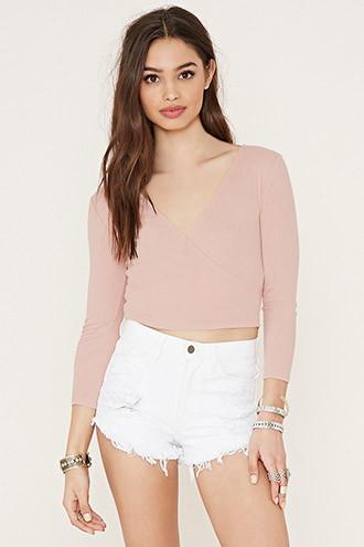 Forever21 Women's  Dusty Pink Surplice Crop Top