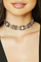Forever21 Antique Gold & Clear Ornate Cutout Choker