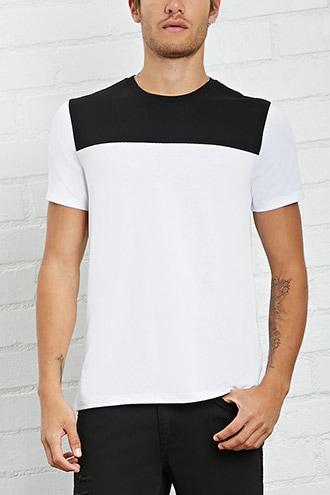 21 Men Men's  White & Black Colorblock Cotton-blend Tee