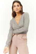 Forever21 Marled Banded Purl Knit Surplice Top