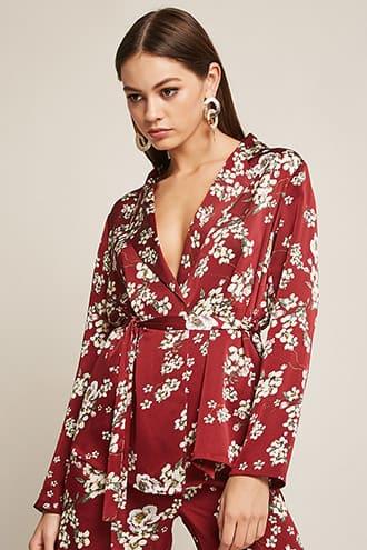 Forever21 Rd & Koko Crepe Floral Print Cardigan