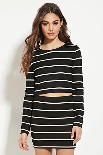 Forever21 Women's  Black & Cream Striped Mini Skirt