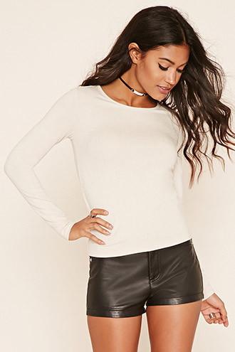 Forever21 Women's  Natural Ribbed Knit Top