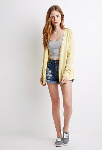 Forever21 Plus Women's  Heather Yellow Classic V-neck Cardigan