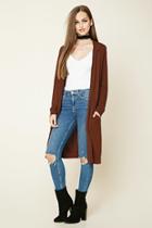 Forever21 Women's  Rust Longline Hooded Cardigan