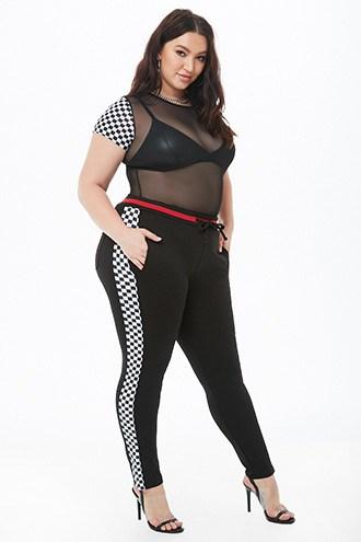 Forever21 Plus Size Checkered-trim Track Pants
