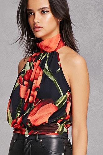 Forever21 Floral Chiffon Choker Top