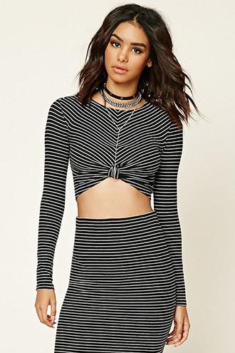 Forever21 Women's  Stripe Twist-front Crop Top