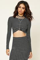 Forever21 Women's  Stripe Twist-front Crop Top