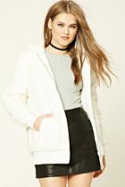 Forever21 Women's  Cream Faux Shearling Hooded Jacket