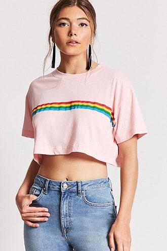 Forever21 Rainbow Stripe Cropped Tee
