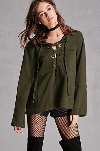 Forever21 Lace-up Terry Knit Hoodie