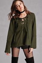 Forever21 Lace-up Terry Knit Hoodie