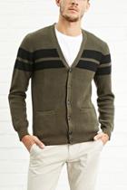 21 Men Men's  Olive & Black Varsity-stripe Cardigan