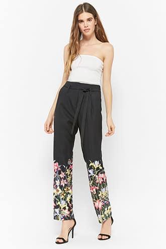 Forever21 Floral Paperbag Ankle Pants