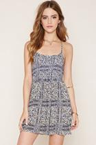 Forever21 Women's  Cream & Blue Floral Smocked Cami Dress
