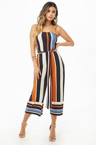 Forever21 Multicolor Striped Tube Culotte Jumpsuit