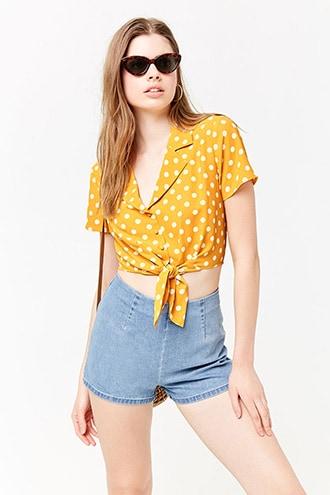 Forever21 Polka Dot Crepe Shirt