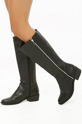 Forever21 Faux Leather Knee-high Zipper Boots