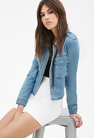 Forever21 Cropped-back Denim Jacket