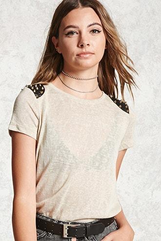 Forever21 Studded Burnout Knit Tee