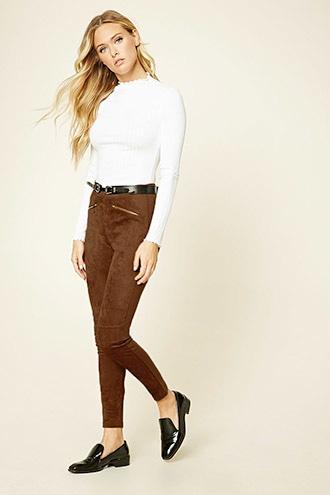 Love21 Women's  Brown Contemporary Faux Suede Pants