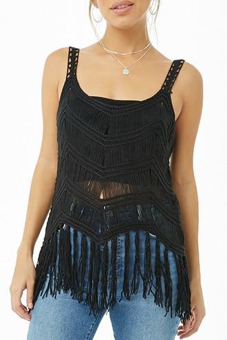 Forever21 Fringe Open-knit Top
