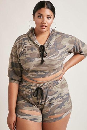 Forever21 Plus Size Slashed Camo Shorts