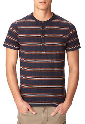 21 Men Striped Short Sleeve Henley