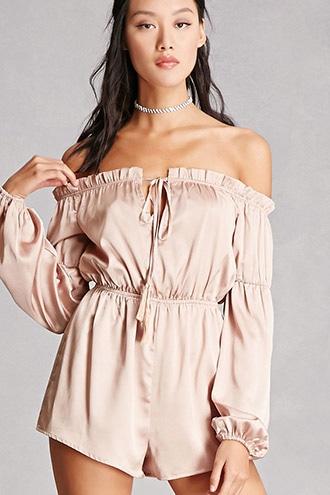 Forever21 Satin Off-the-shoulder Romper