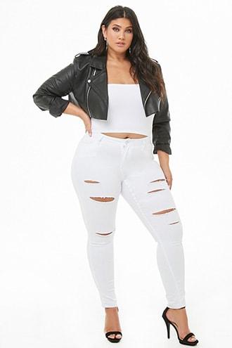 Forever21 Plus Size Clean Wash Distressed Skinny Jeans