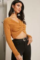 Forever21 Fuzzy Knit Twist-front Crop Top