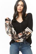 Forever21 Floral-sleeve Peasant Top