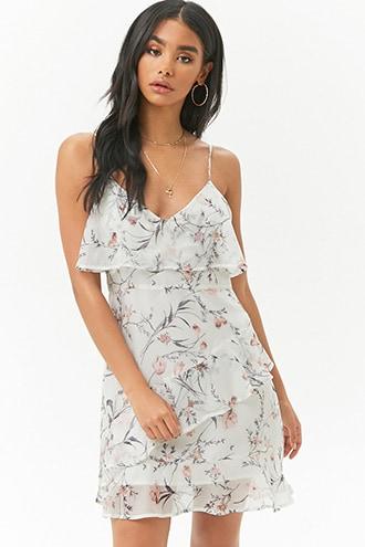 Forever21 Sheer Floral Ruffle-trim Midi Homecoming Dress